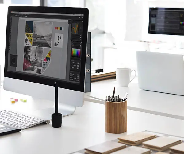 SEO specialist working on computer in office